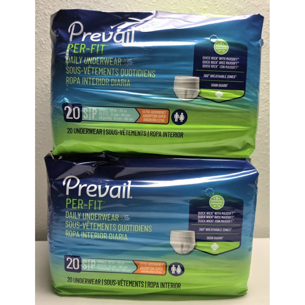 Prevail Per-Fit Adult Unisex Daily Small  Underwear/Diapers 2 Bags (40ct)